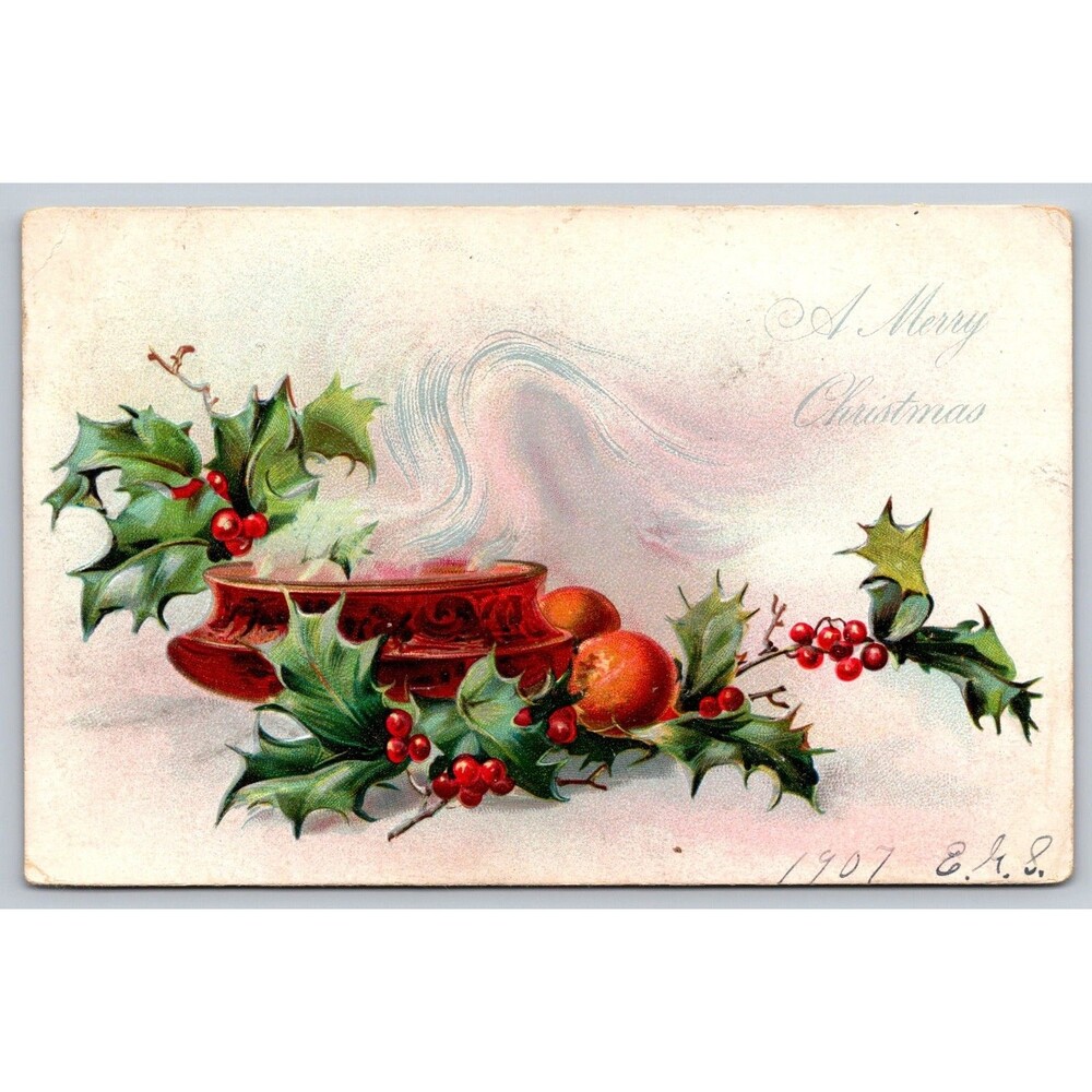 *READ* Antique Tuck's Postcard Merry Christmas Wassail Embossed Posted 1907 CA